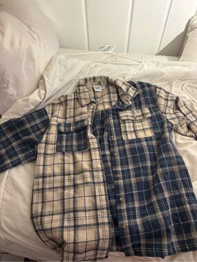 Princess Polly Blue and Cream Plaid Button-Down Shirt